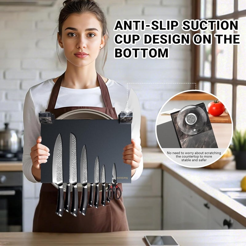 Nanbone Magnetic Knife Block Without Knives, Black Stainless Steel Magnetic Knife Holder Stand with Strong Knife Magnet Double Side Knife Magnetic Strip Knife Storage Organizer for Kitchen Counter Top - Image 5